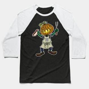 Pumpkin Head Grilling Baseball T-Shirt